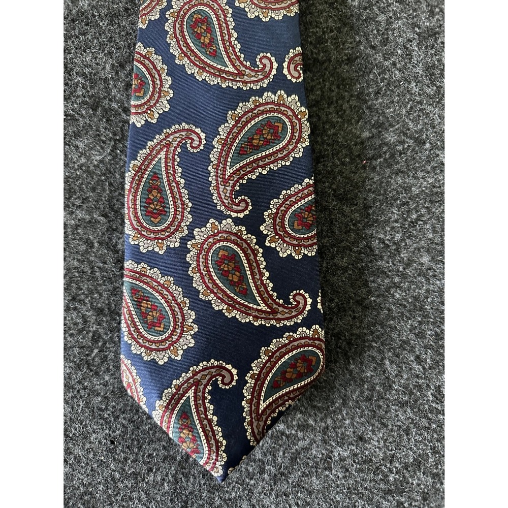 Christian Dior Monsieur Silk Tie Navy Blue Red Paisley Geometric Made in USA
